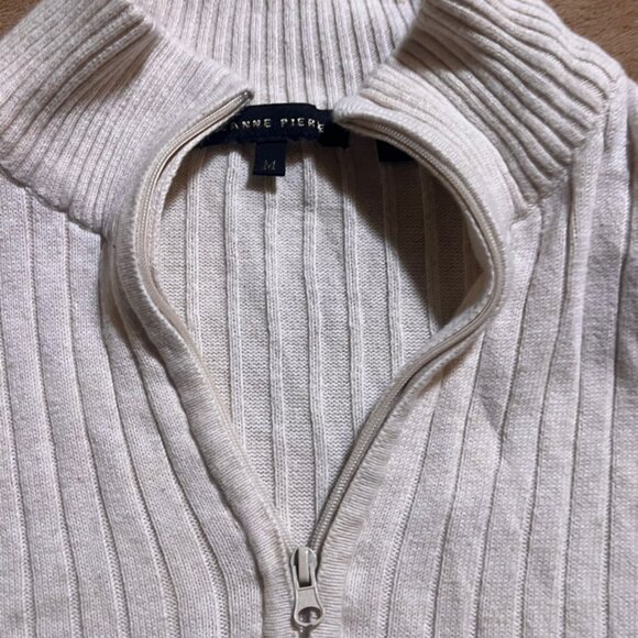 Jeanne Pierre Women Medium Cream 1/4 Zip Long Sleeve Pullover Cotton Sweater (W) - Picture 5 of 6